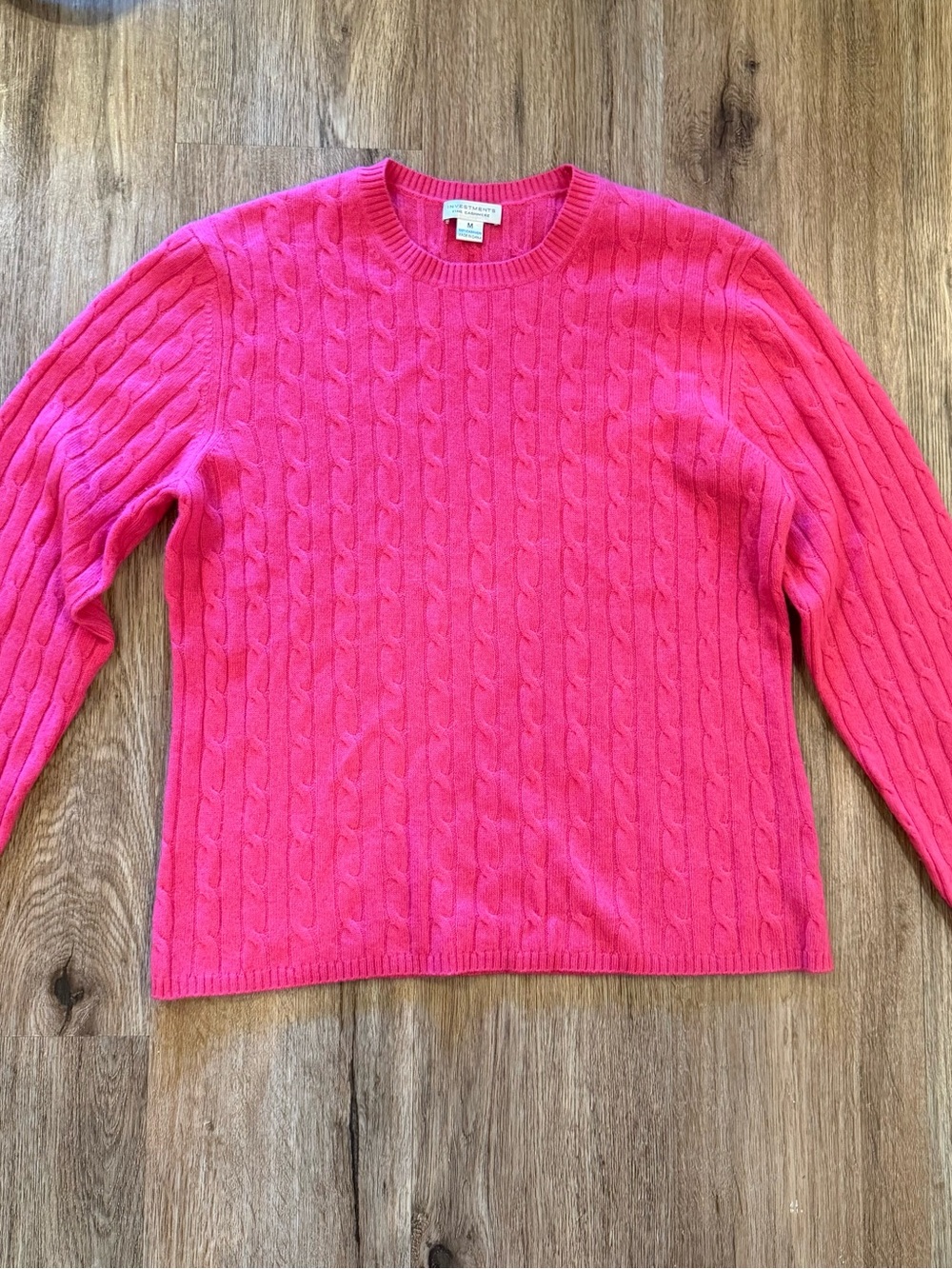 Investments Women's 100% Cashmere Pink Cable Knit Sweater Preppy Coquette Sz Med